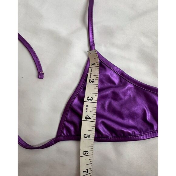 Two Piece Neon Purple Set Dancewear Festival Rave Fringe Skirt Top Futuristic M - Picture 11 of 11